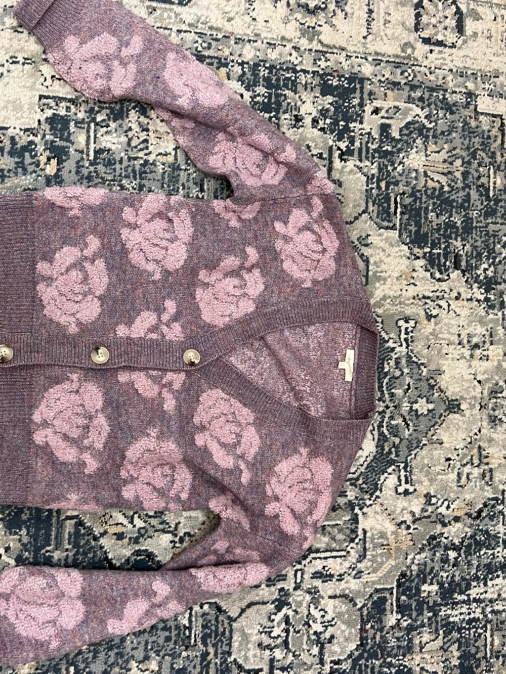 Mauve Pink Floral Knit Cardigan